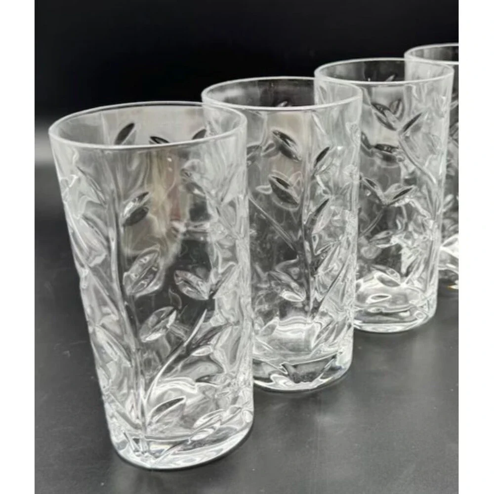 Set of 3 Highball Glass Tumbler Royal Crystal Rock Laurus Pattern 5 3/4 in 1980s